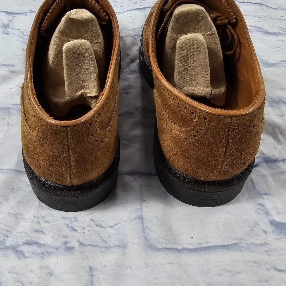 Ralph Lauren Wingtip Oxford Mens 9 Brown Suede Brogue Cow Leather Dress Shoes